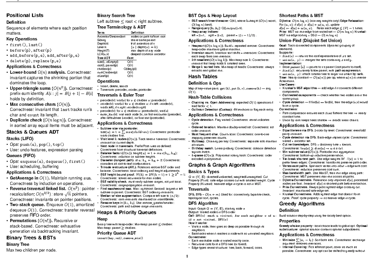 COMP2123 Week 5 Priority Queues and Binary Trees Cheat Sheet - Studocu