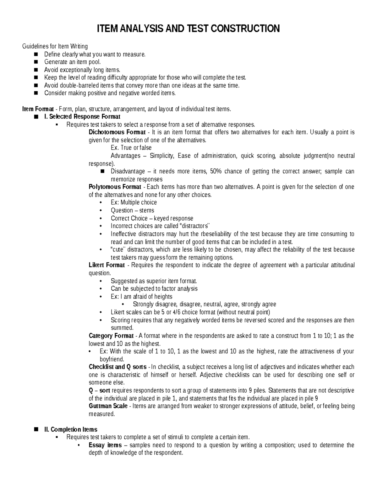 Psychological Assessment - Item Analysis and Test Construction Guide ...