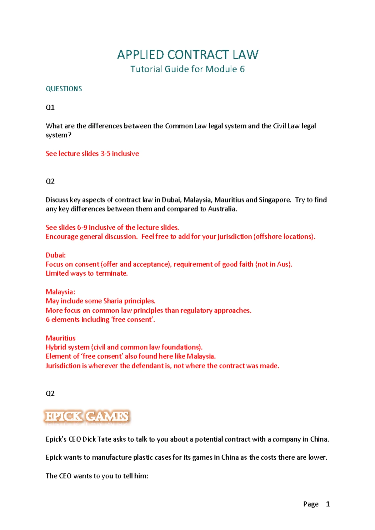 Module 3 - Tutorial Questions Answers on Tendering & Battle of Forms ...