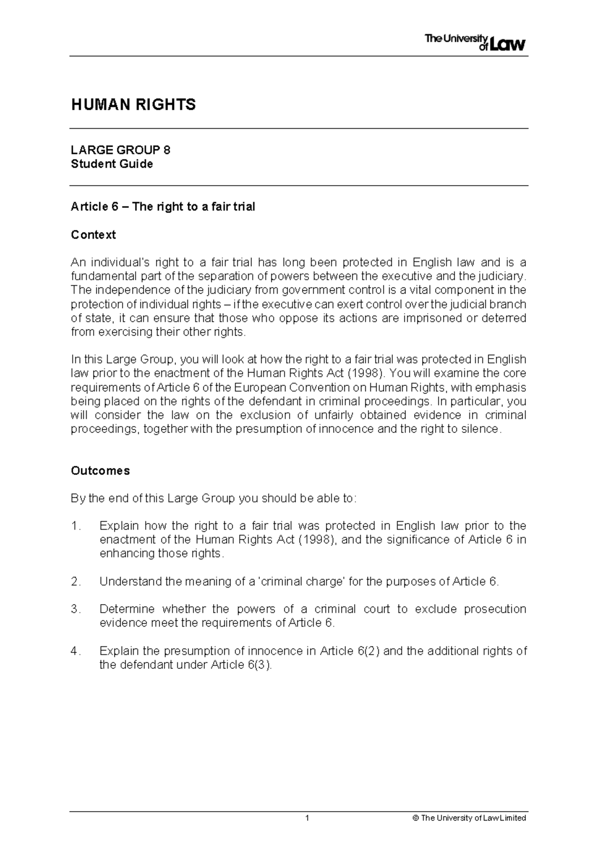 Human Rights Lecture Notes - HUMAN RIGHTS LARGE GROUP 8 Student Guide ...