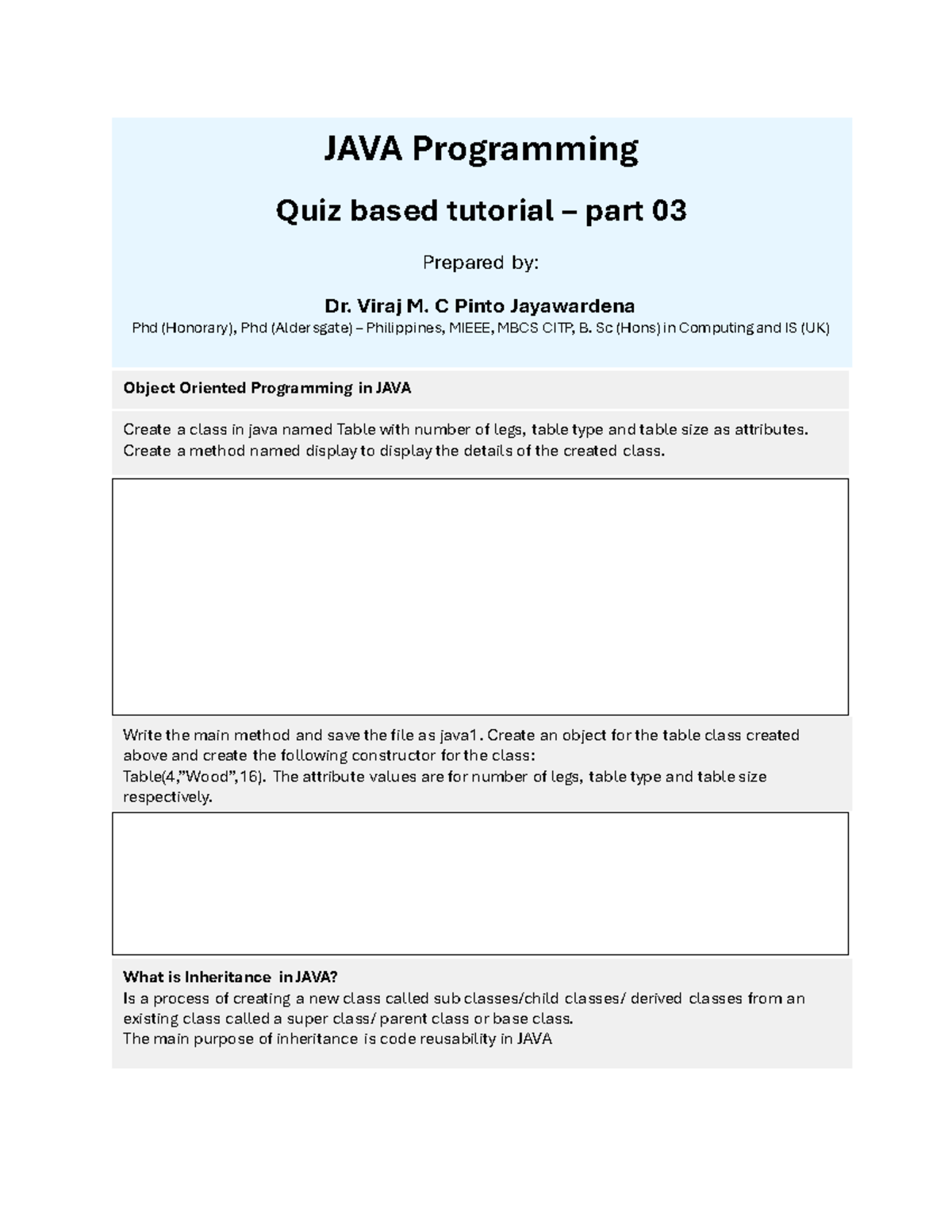 JAVA Programming Quiz: OOP Concepts & Class Implementation Part 03 ...