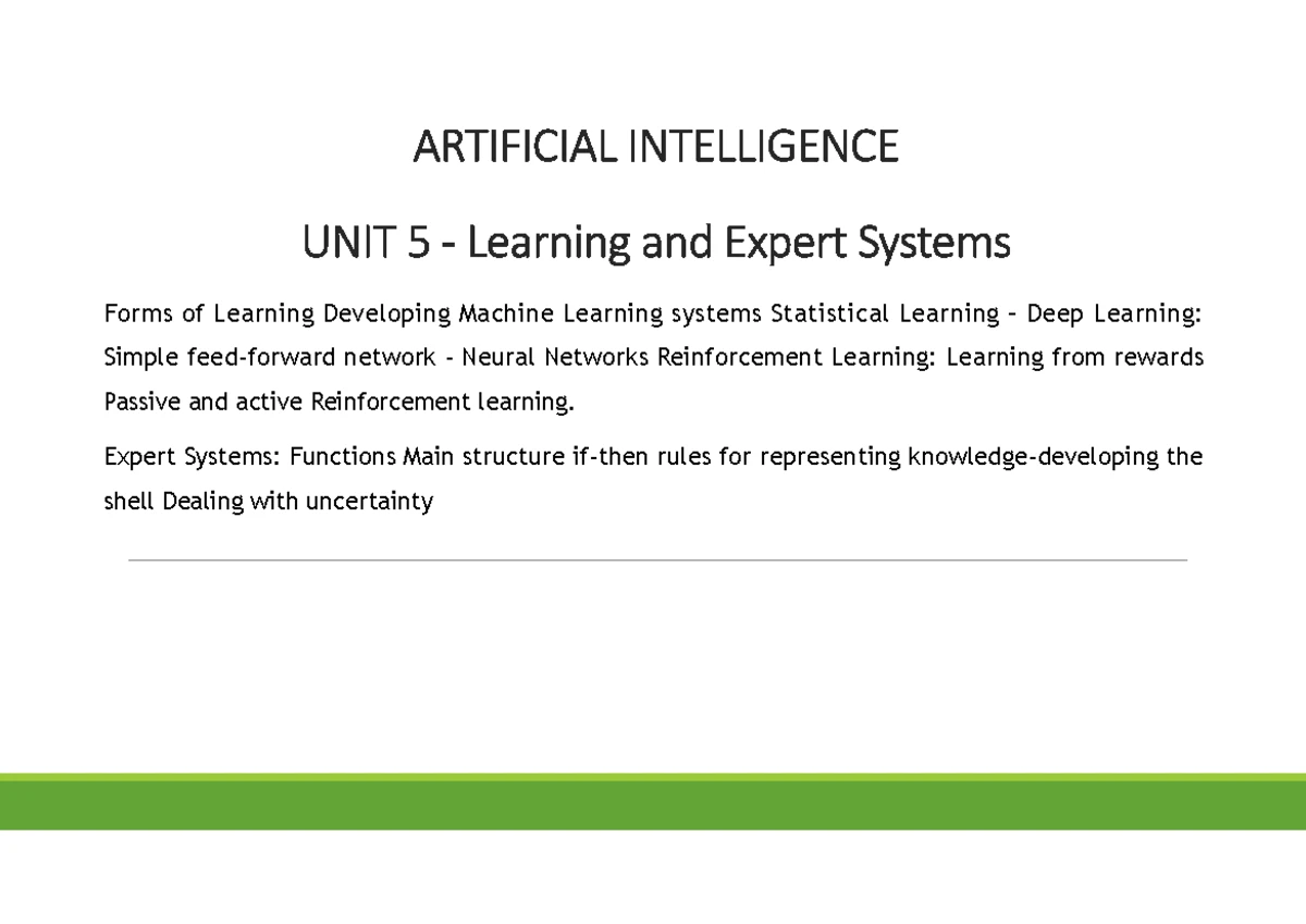 22CB603 - Unit 1 AI - Comprehensive Study Notes and Overview - Studocu