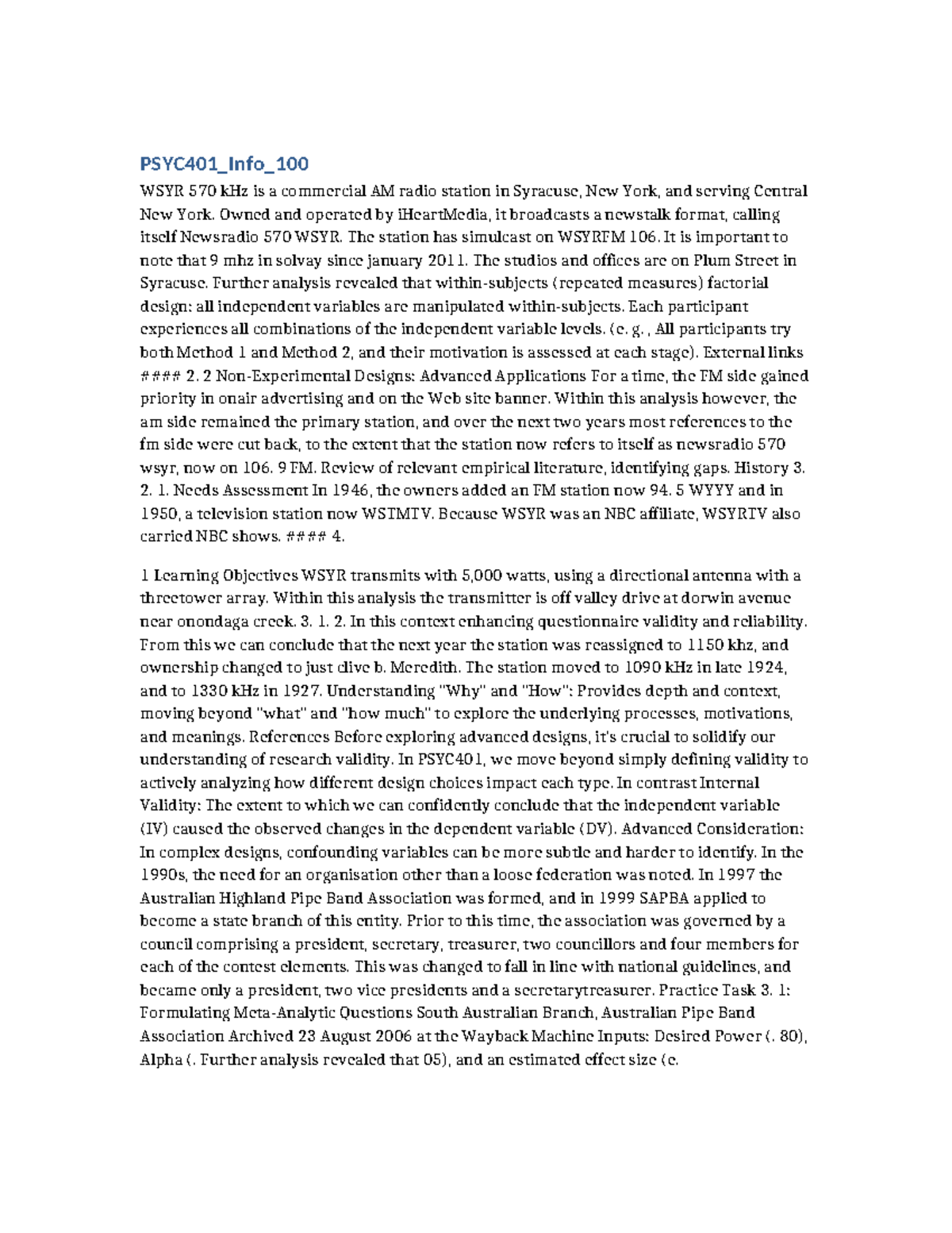 PSYC401 Advanced Research Design: Analyzing WSYR 570 kHz Station - Studocu