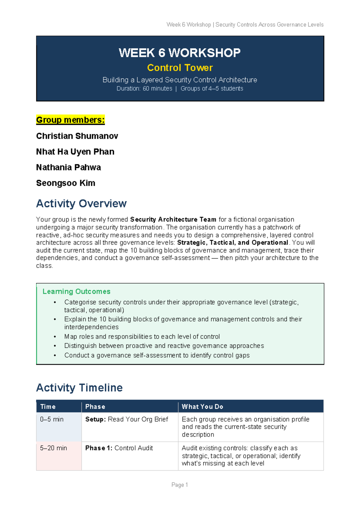 Week 6 Workshop: Designing a Layered Security Control Architecture ...