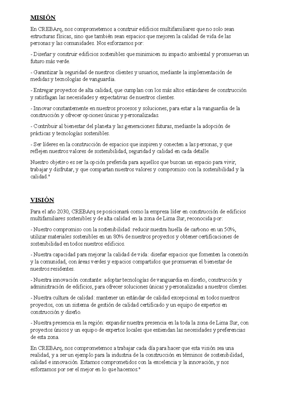 Misión y Vision - letras - MISIÓN En CREBArq, nos comprometemos a ...