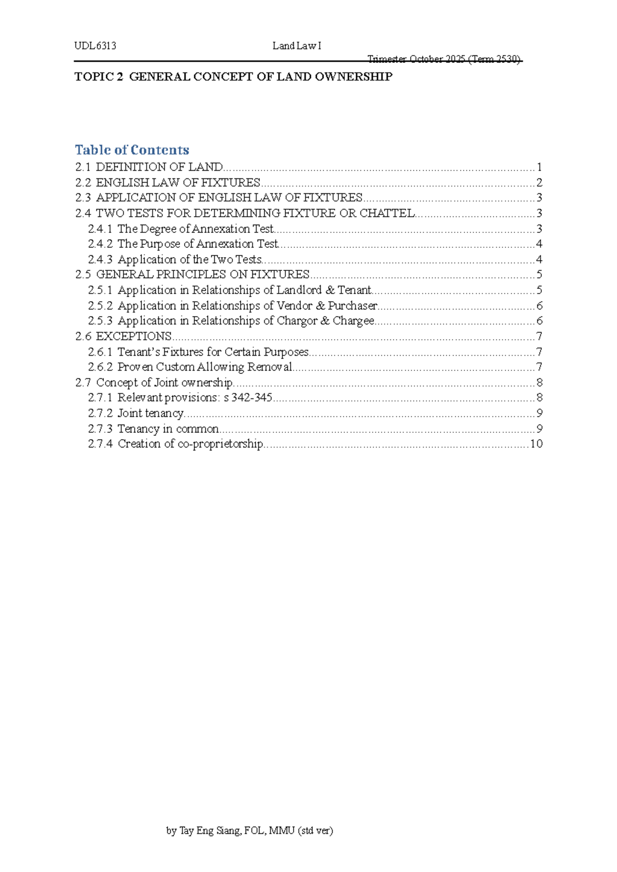 UDL6313 Land Law I: Topic 2 - General Concept of Land Ownership - Studocu