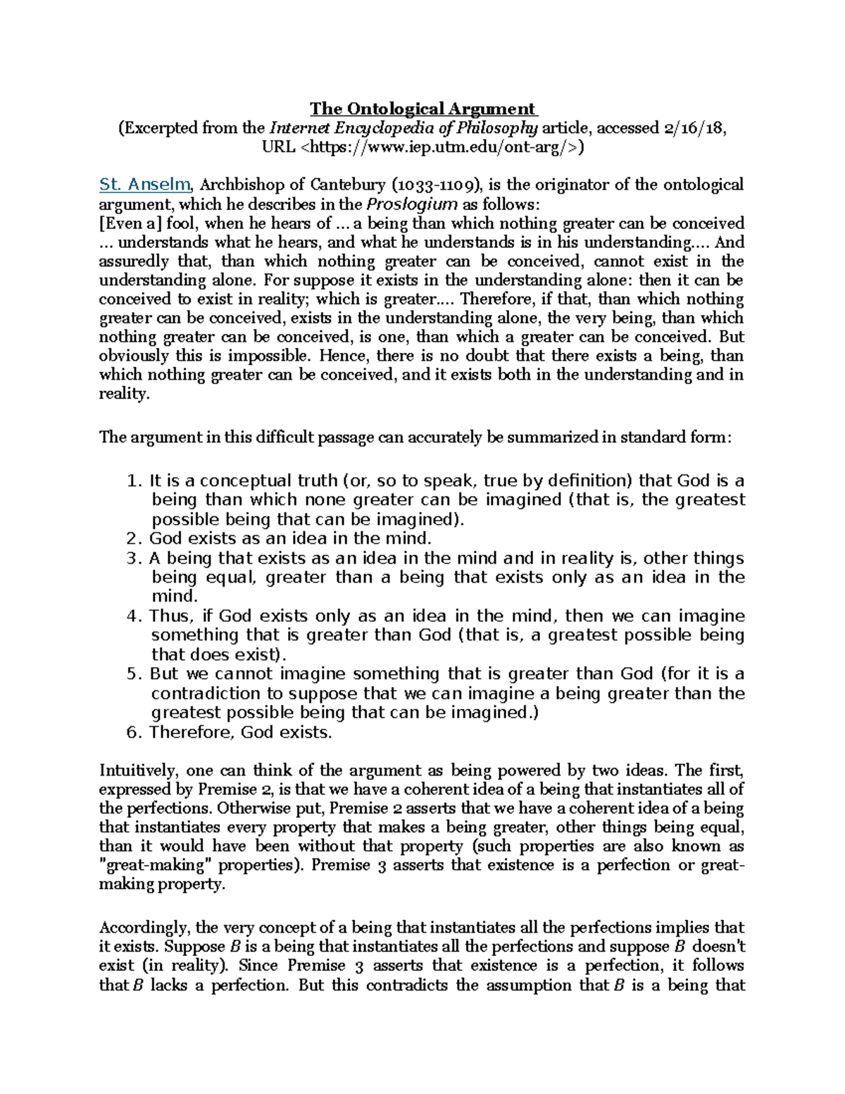 Final Exam Notes: The Ontological Argument and Design Arguments - The ...