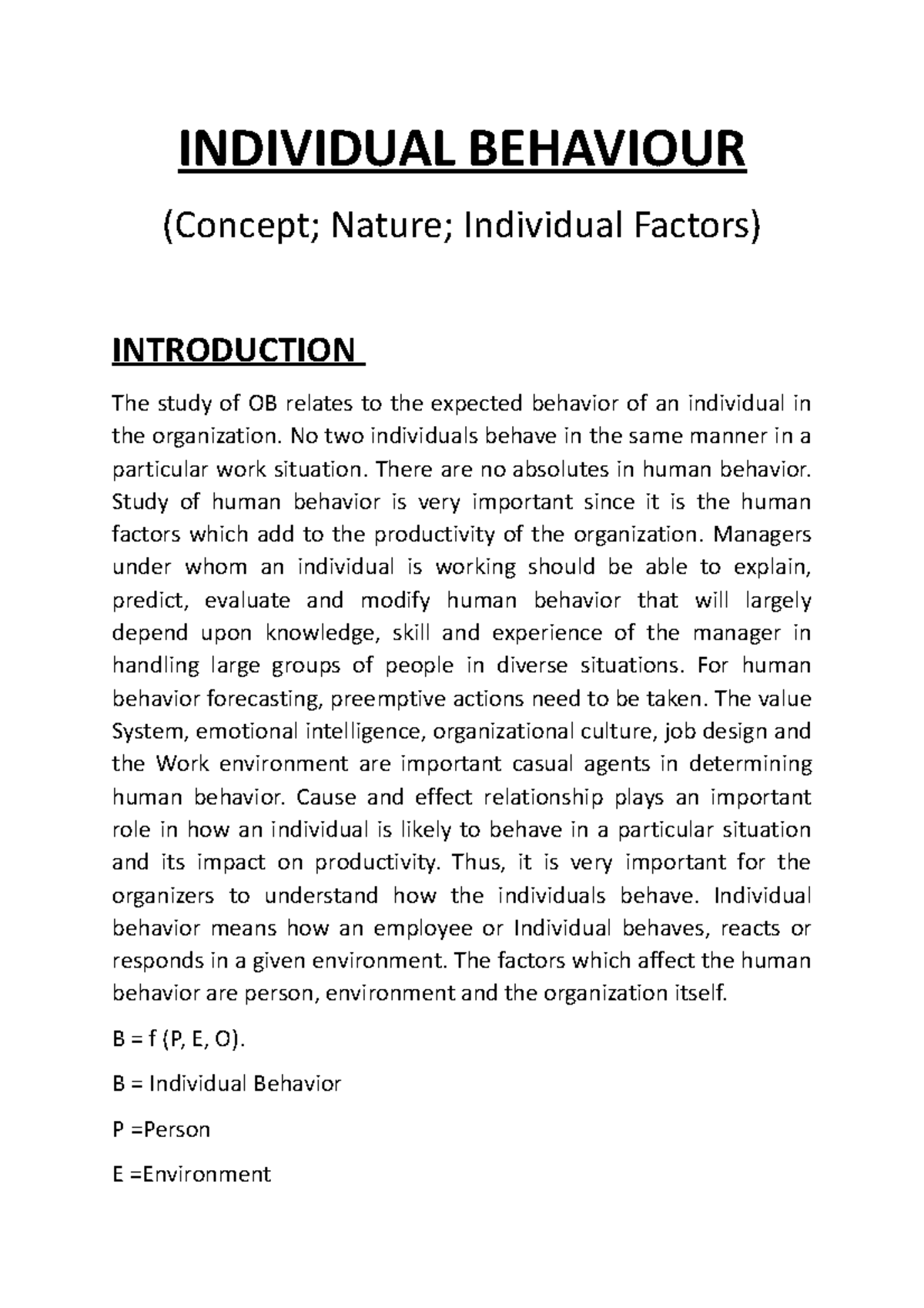 Individual Behavior in Organizations: Concepts and Influences - Studocu