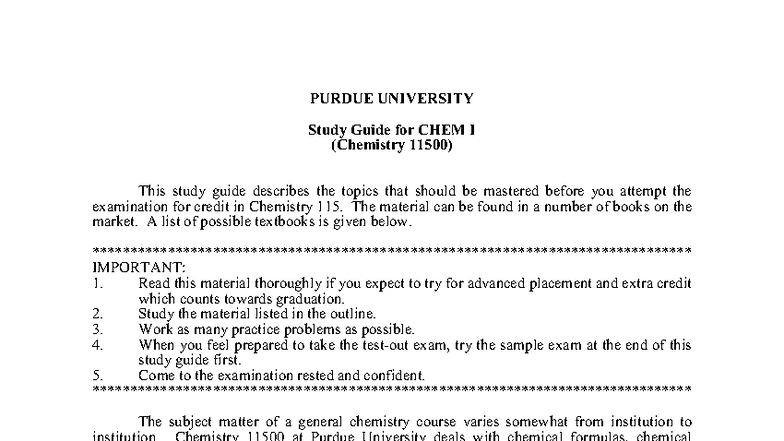 Chem 11500 Study Guide for Final Exam at Purdue University - Studocu