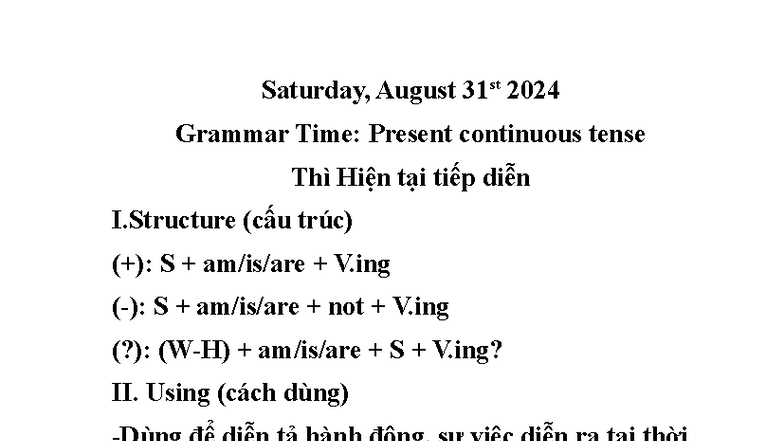 Grammar Time: Present Continuous Tense Overview - Studocu