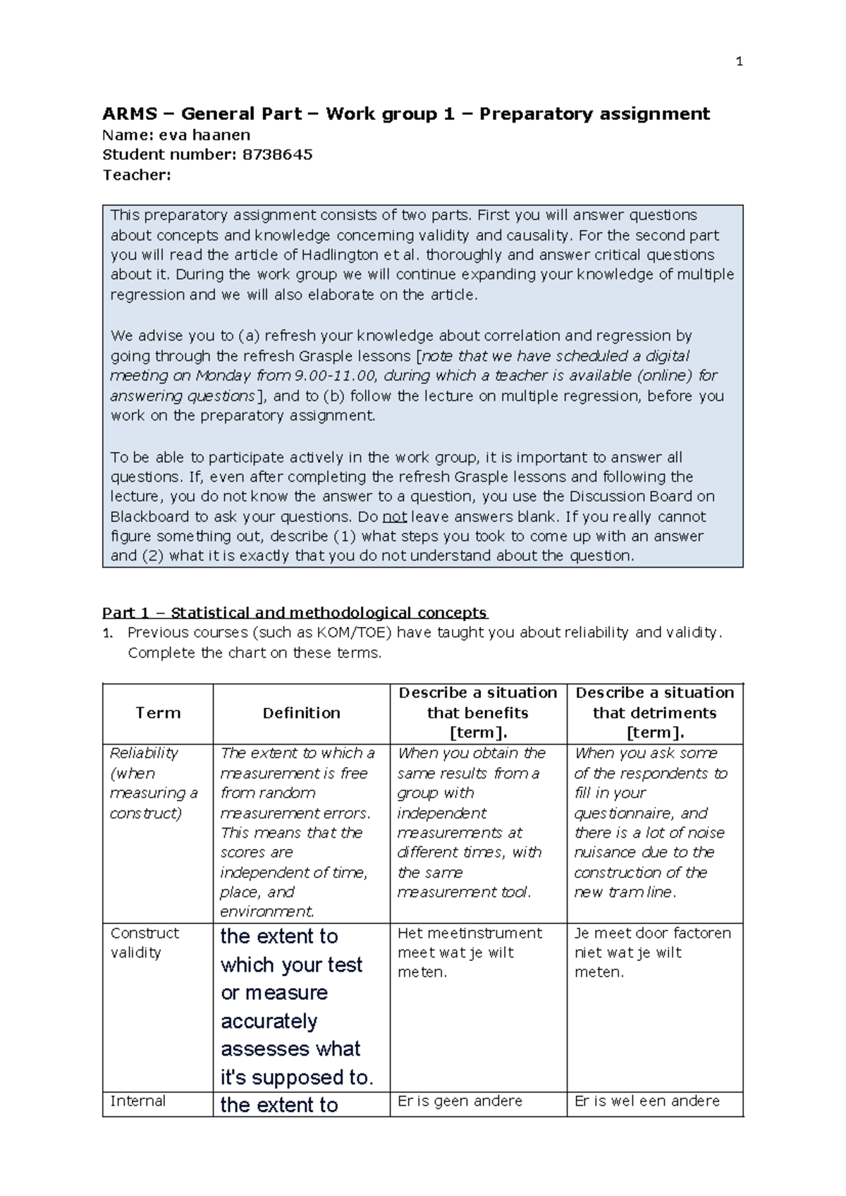 ARMS Workgroup 1 & 2 - Preparatory Assignments on Statistical Concepts ...
