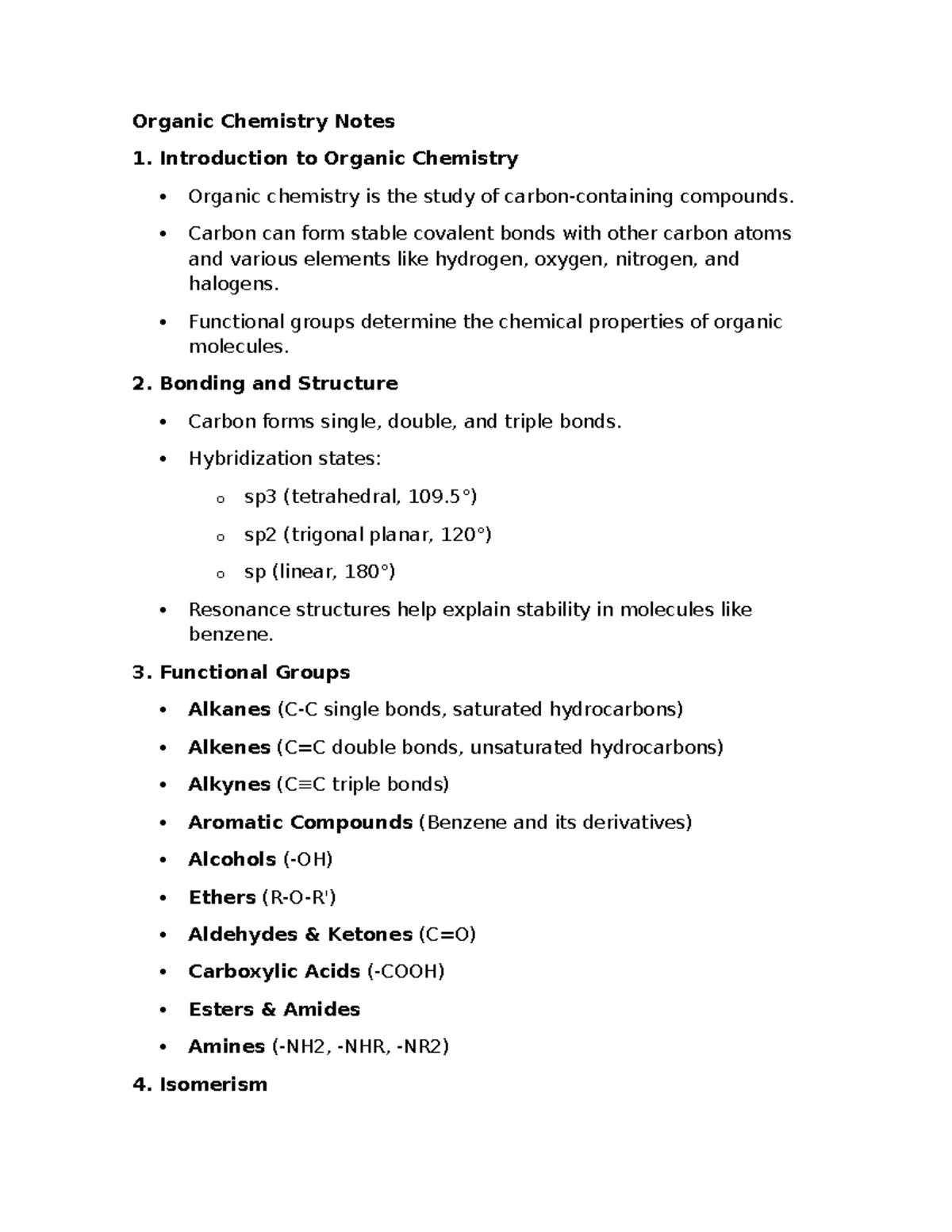 Notes in General - Organic Chemistry Notes 1. Introduction to Organic ...