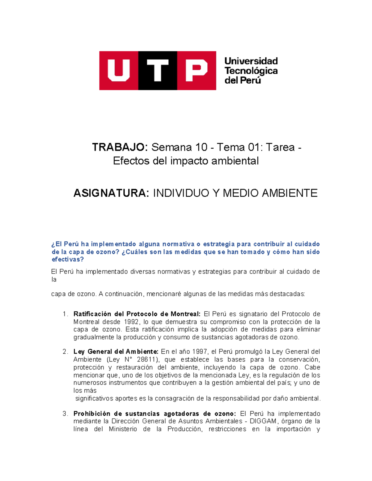 Semana Tema Tarea Efectos Del Impacto Ambiental Trabajo Semana Tema Tarea