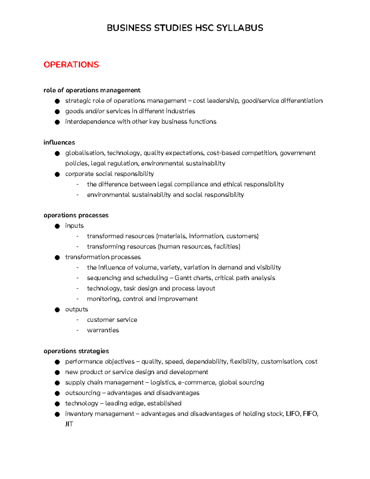 Business Studies HSC Syllabus Overview: Operations, Marketing & HR ...