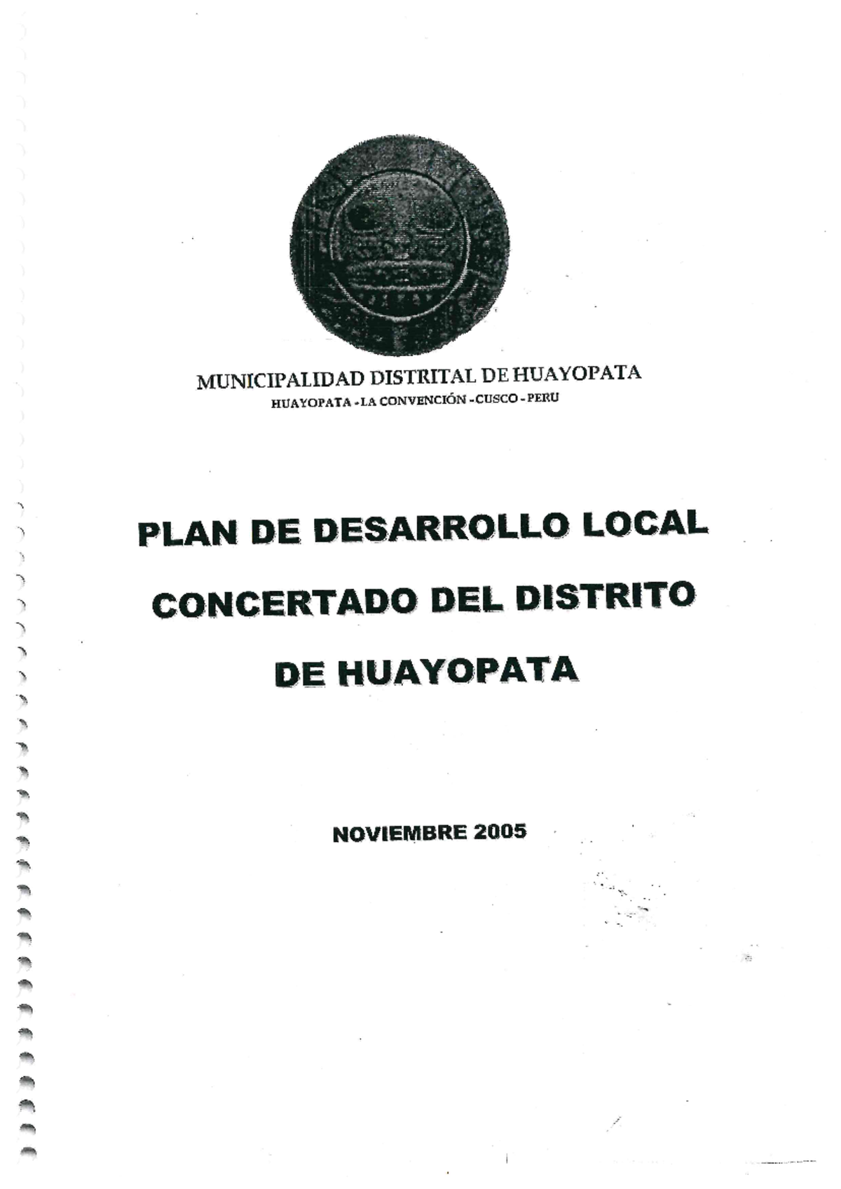 Plan de Desarrollo Local Concertado del Distrito de Huayopata - PDC 2005 - Document Preview