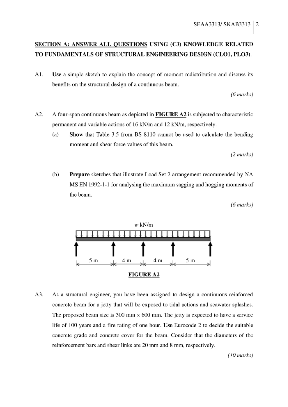 SEAA3313: Structural Engineering Design Fundamentals - Exam Questions ...