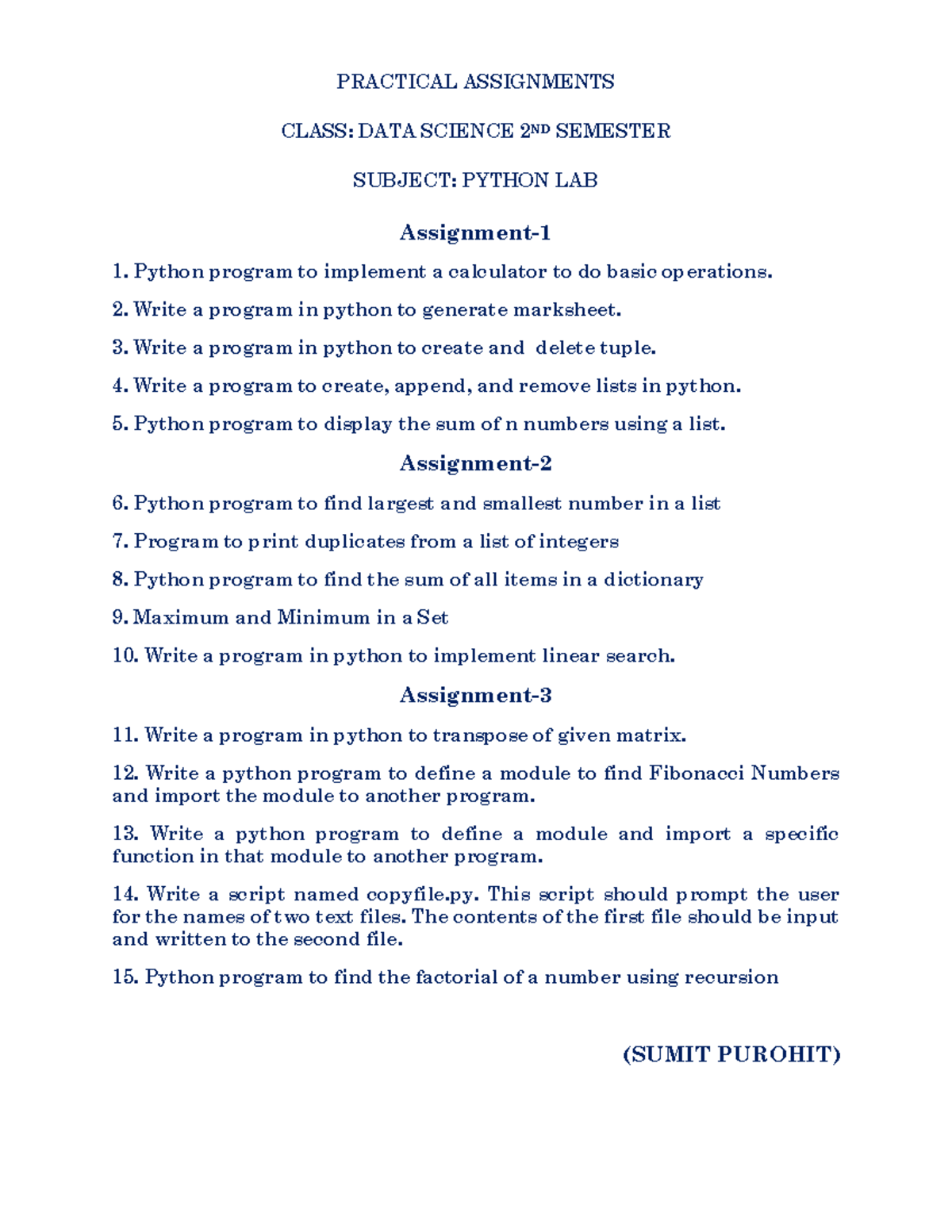 Python Lab Assignments: Data Science 2nd Sem (PYTHON LAB) - Studocu
