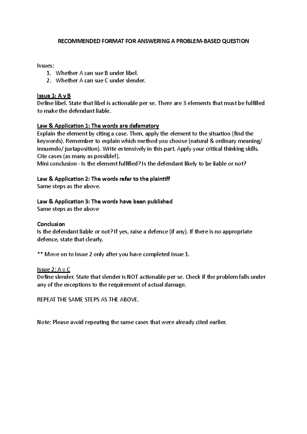 ILAC Format for Libel and Slander Analysis in Law - Studocu