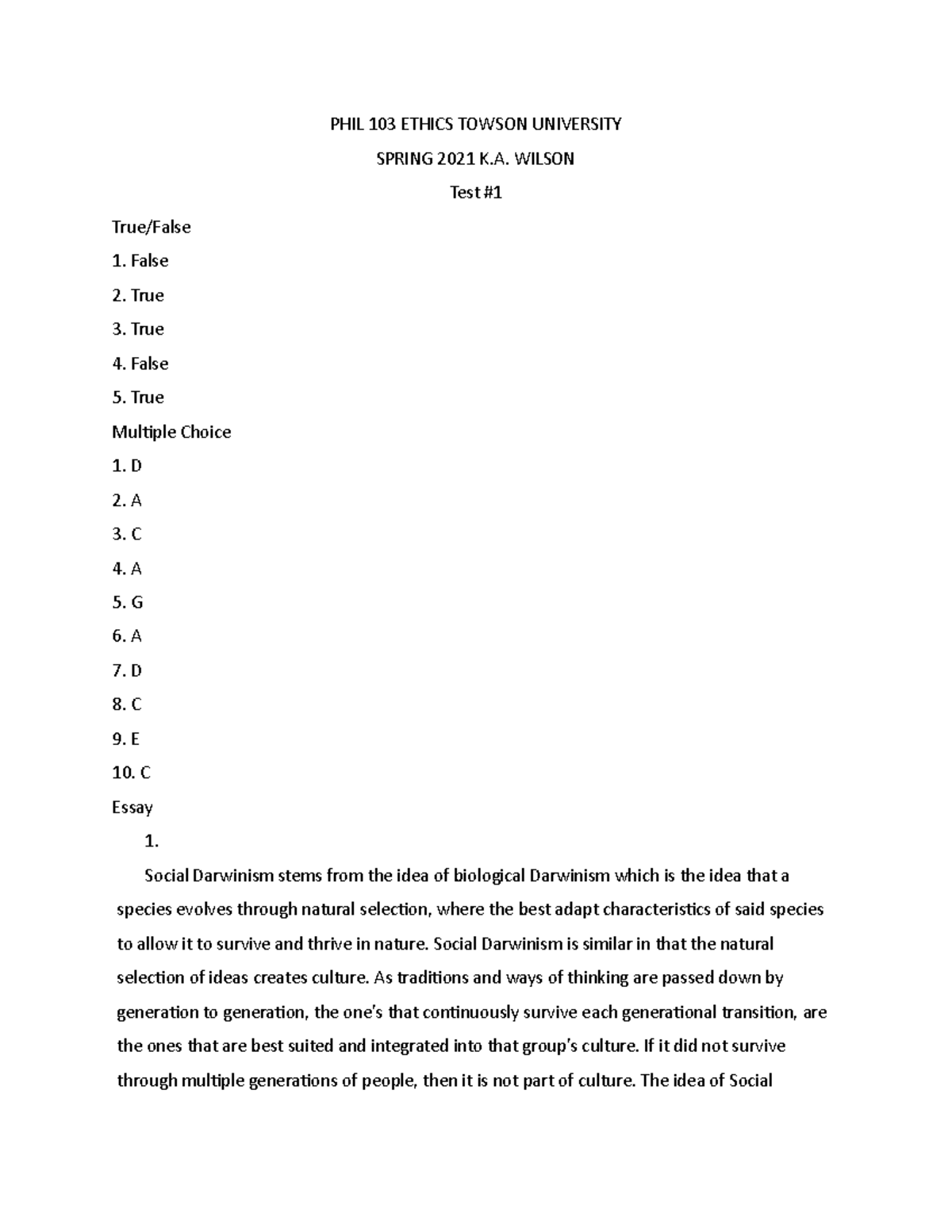 PHIL 103 Spring 2021 Test #1 Summary and Answers - Grade 88% - Studocu