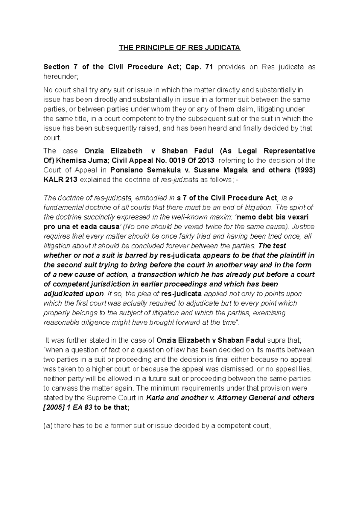 LLB Res Judicata: Principles and Case Law Insights for Students - Studocu