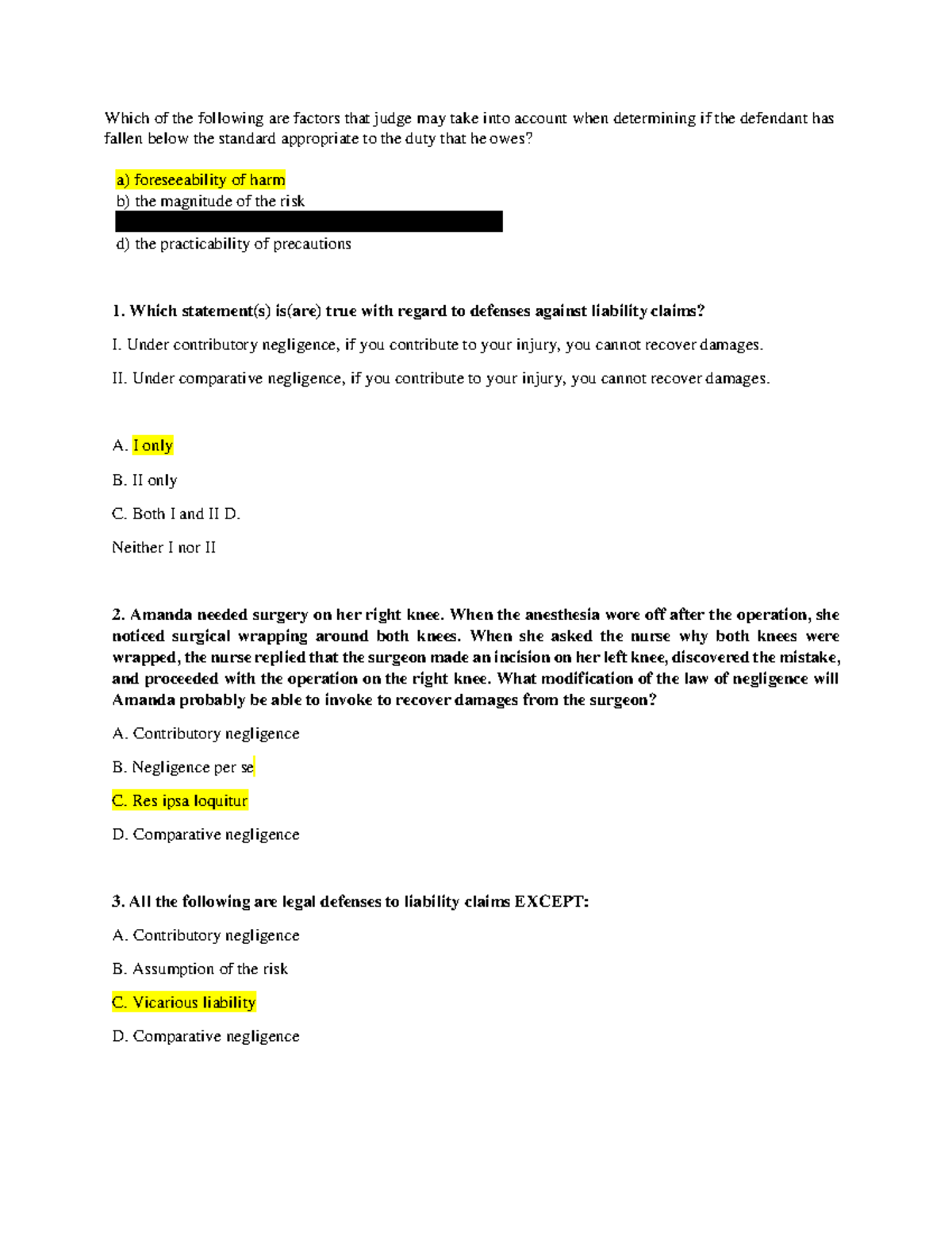 TORT Law Questions & Answers - Study Guide for Torts Exam - Studocu