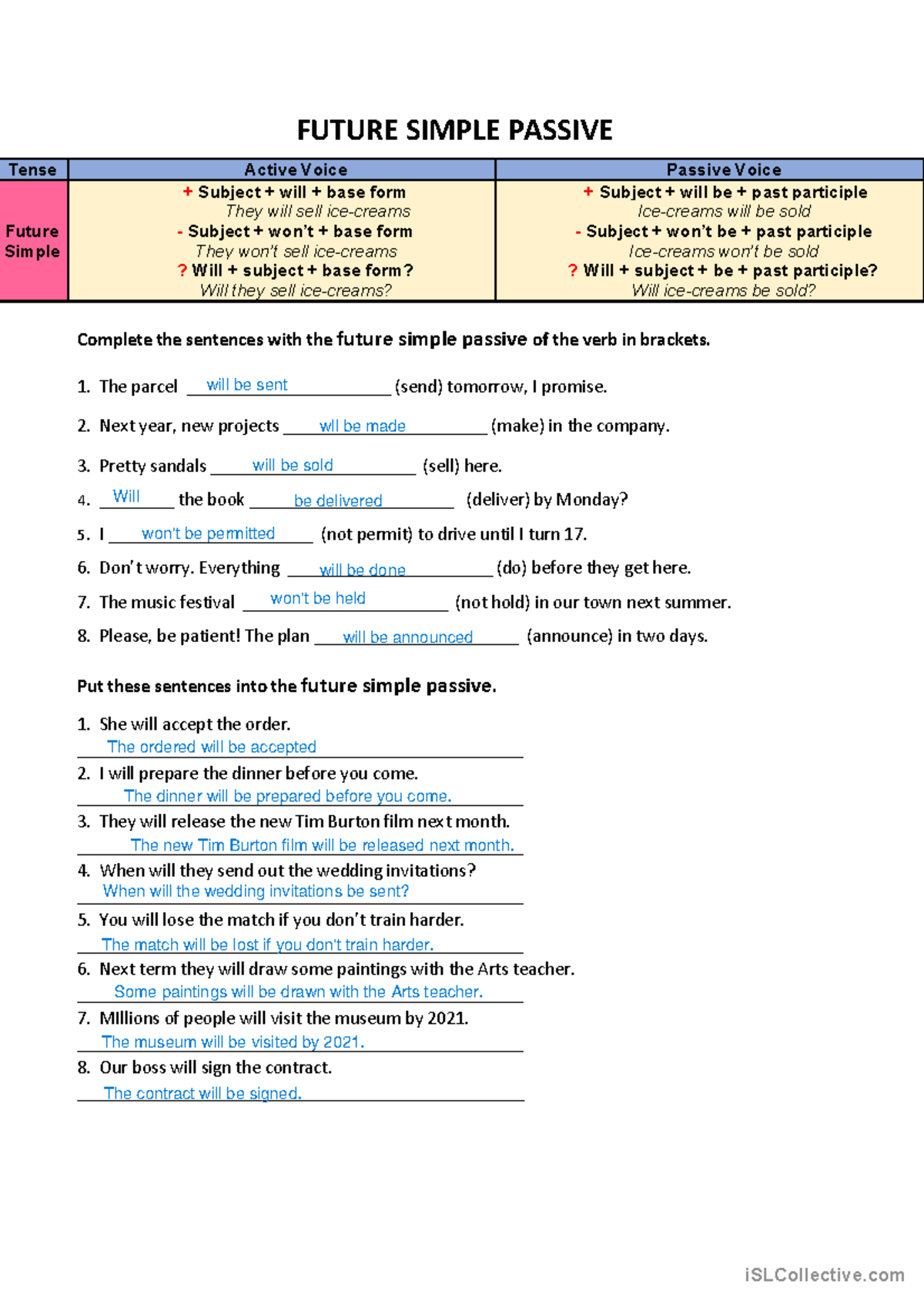 Future Simple Passive Tense Exercises (816929700) - Studocu