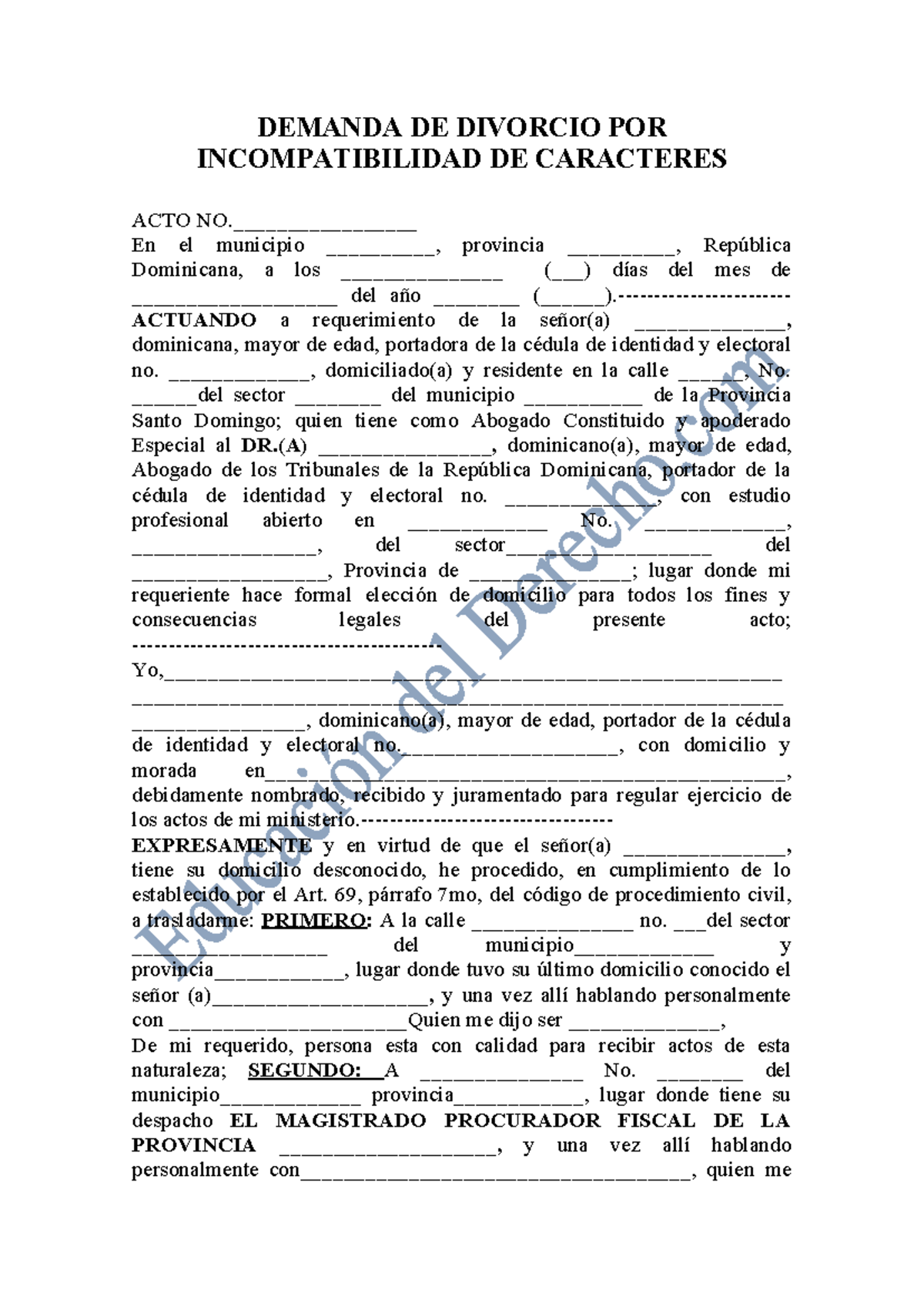 Demanda de Divorcio por Incompatibilidad de Caracteres - Acto No ...