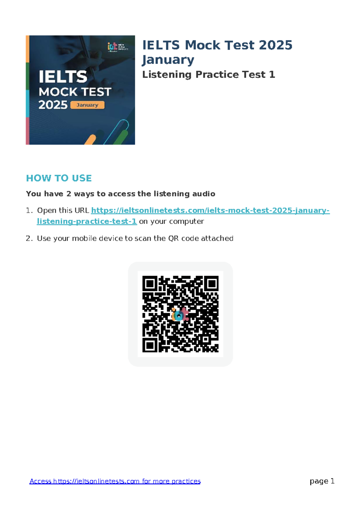 IELTS Mock Test 2025: January Listening Practice Test 1 - Studocu