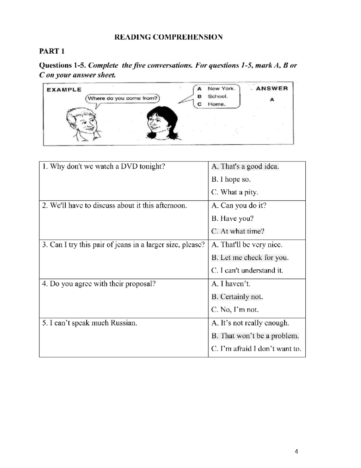 Reading Comprehension Part 1 & 2 - Practice Questions - Studocu