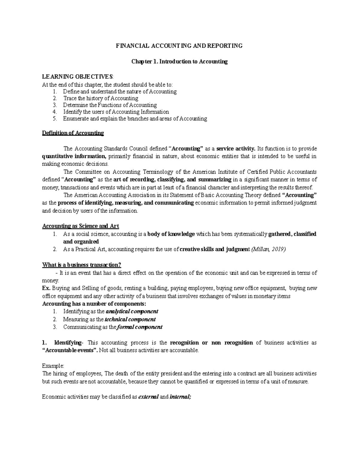 FAAR 1 - Lecture Notes: Introduction to Financial Accounting Concepts ...