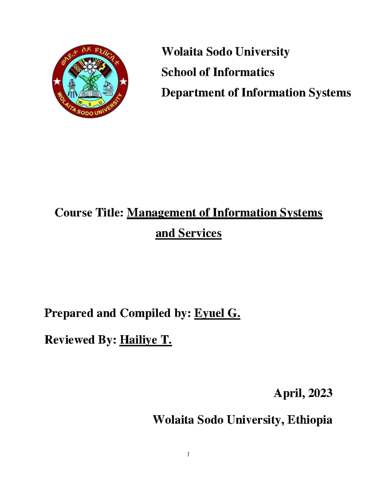 Management of Information Systems: Lecture Notes (Course Code: MIS101 ...