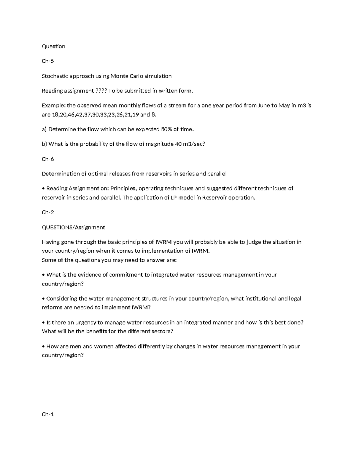 WRPM Assignment: Stochastic Methods & Water Resource Management - Studocu