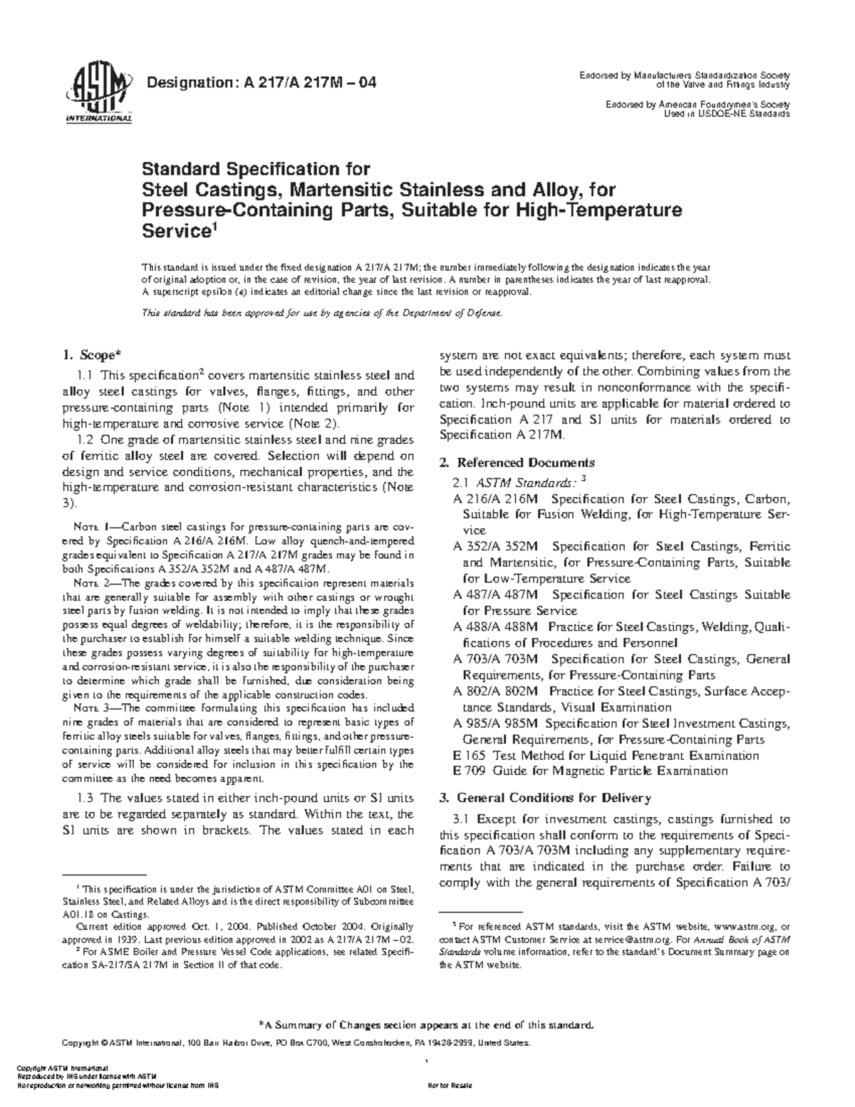 ASTM A 217M 04 Standard Specification for Steel Castings - Studocu