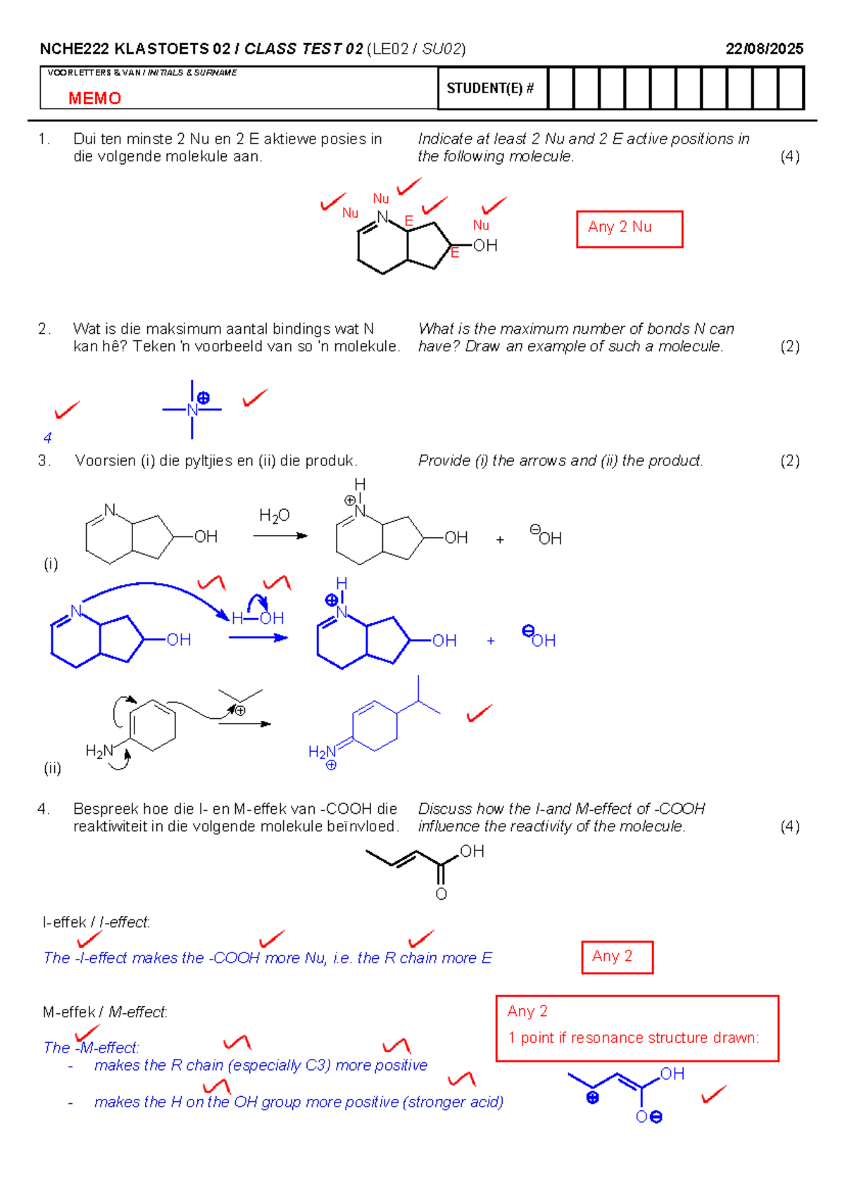 2025 NCHE222 Class Test 2 Memo: Molecule Reactivity Analysis - Studocu