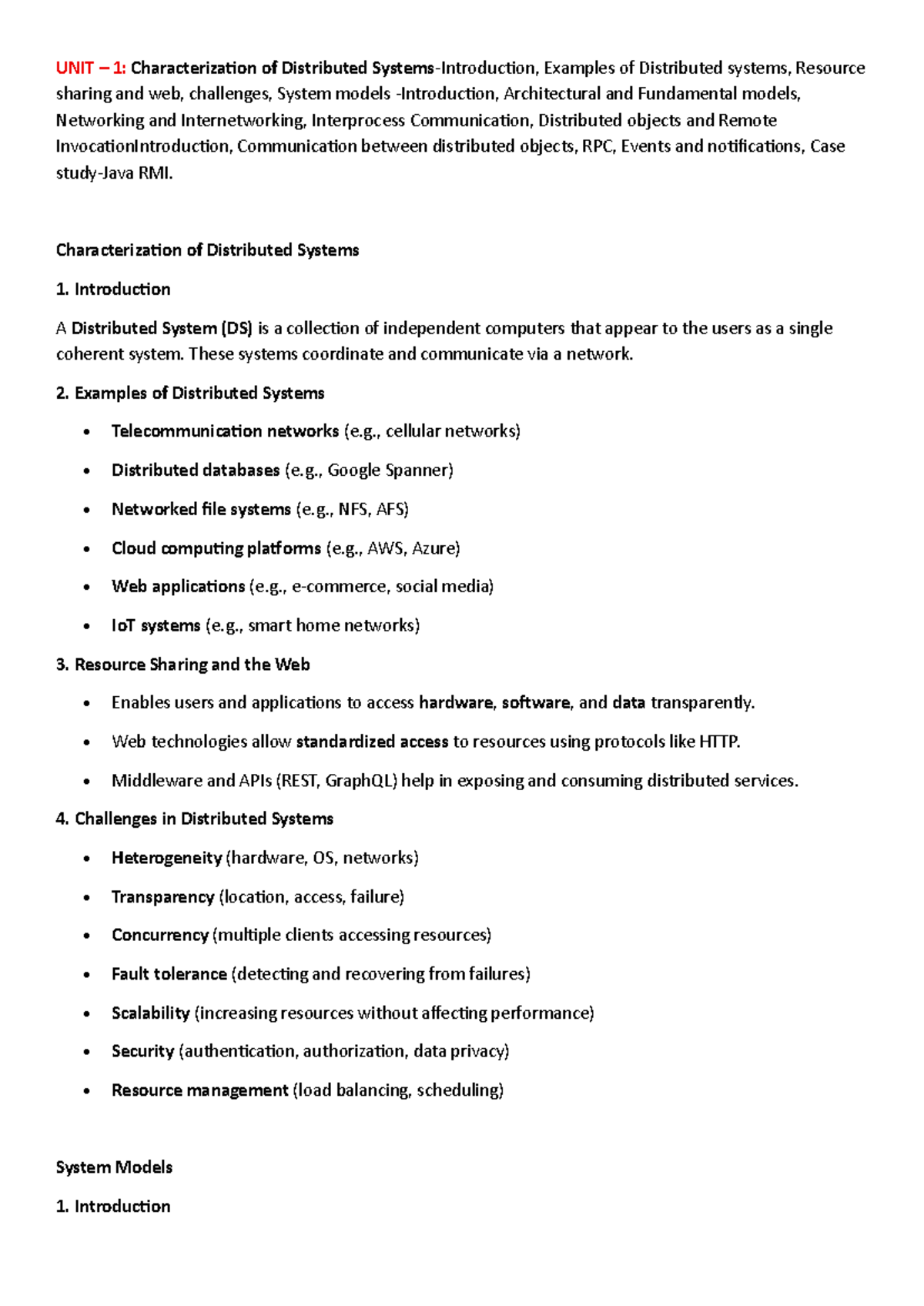 DS - Subject: Characterization of Distributed Systems and OS Support ...