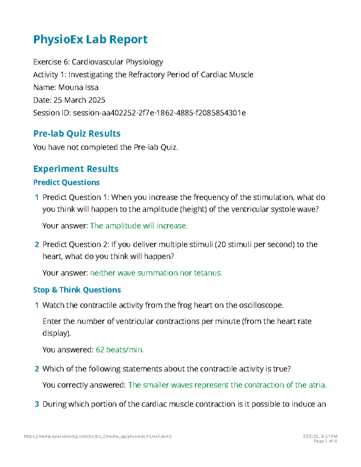 Physio Ex Exercise 6 Activity 1 - PhysioEx Lab Report Exercise 6 ...