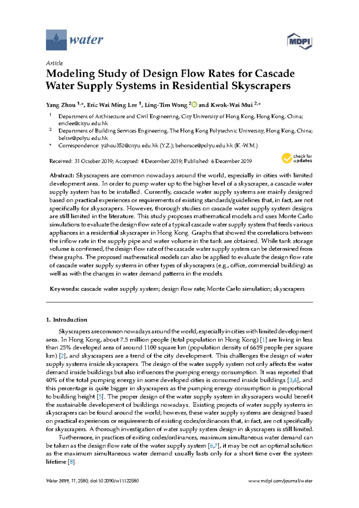 Modeling Study of Design Flow Rates for Cascade Water Supply Systems in ...