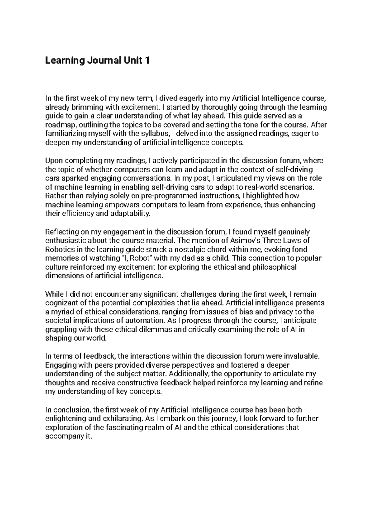 Learning Journal Unit 1 Reflections (CS 4408) - Studocu