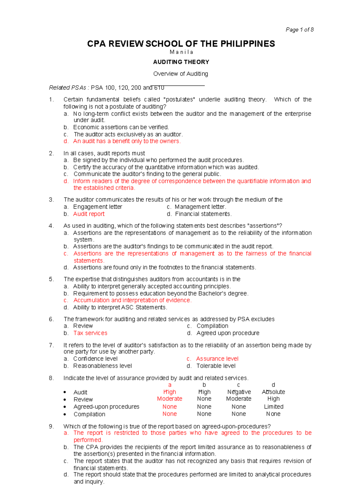 CPA AT 5901 Auditing Theory Comprehensive Reviewer Guide - Studocu