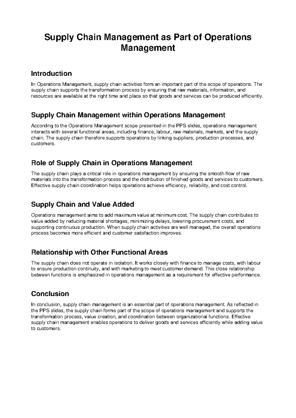 Supply Chain Management in Operations Management (PPS) Overview - Studocu