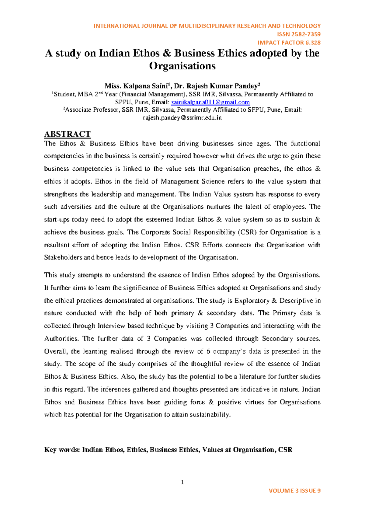 Indian Ethos & Business Ethics in Organizations: A Comprehensive Study ...