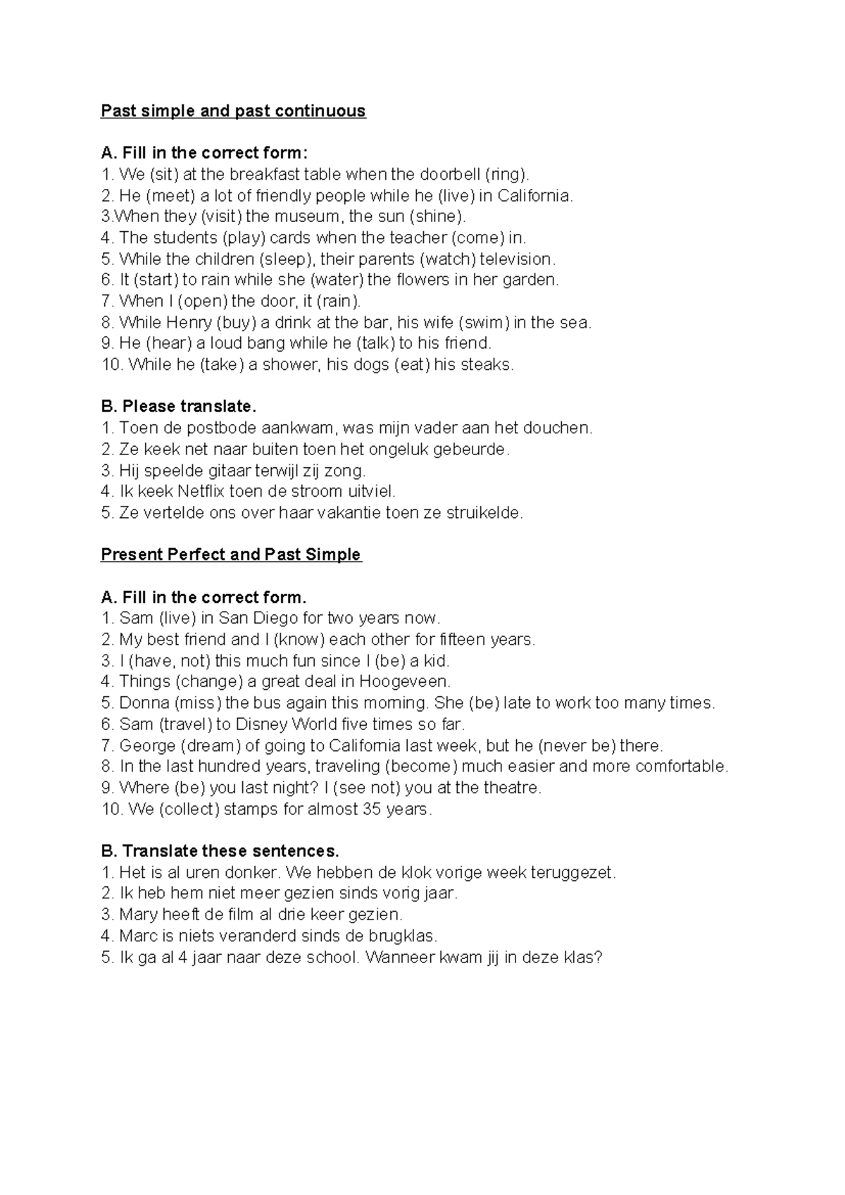 Grammar Study Guide: Units 1 & 2 (Past Simple, Present Perfect ...