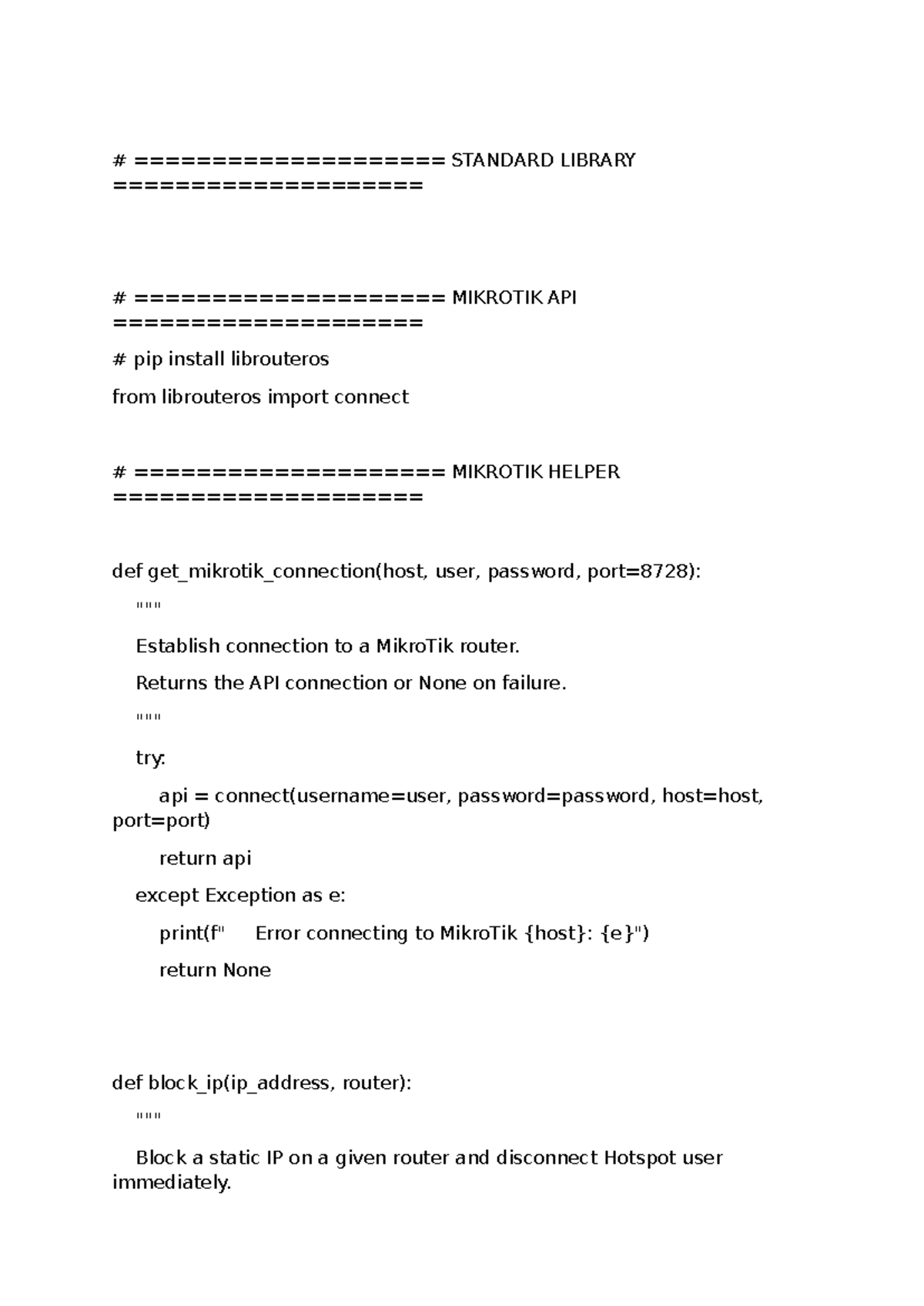 MikroTik API Connection & IP Blocking Script (Python) - Studocu