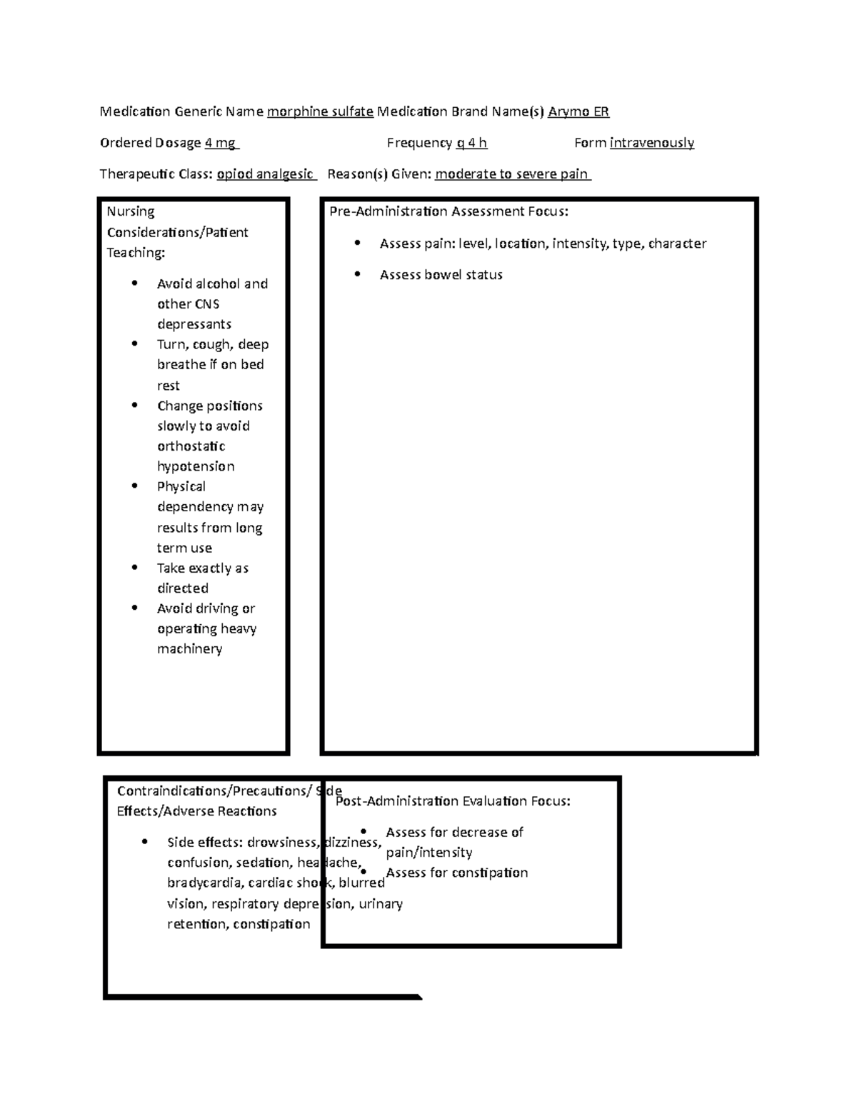 Edith Jacobson DRUG CARD - Medication Generic Name morphine sulfate ...