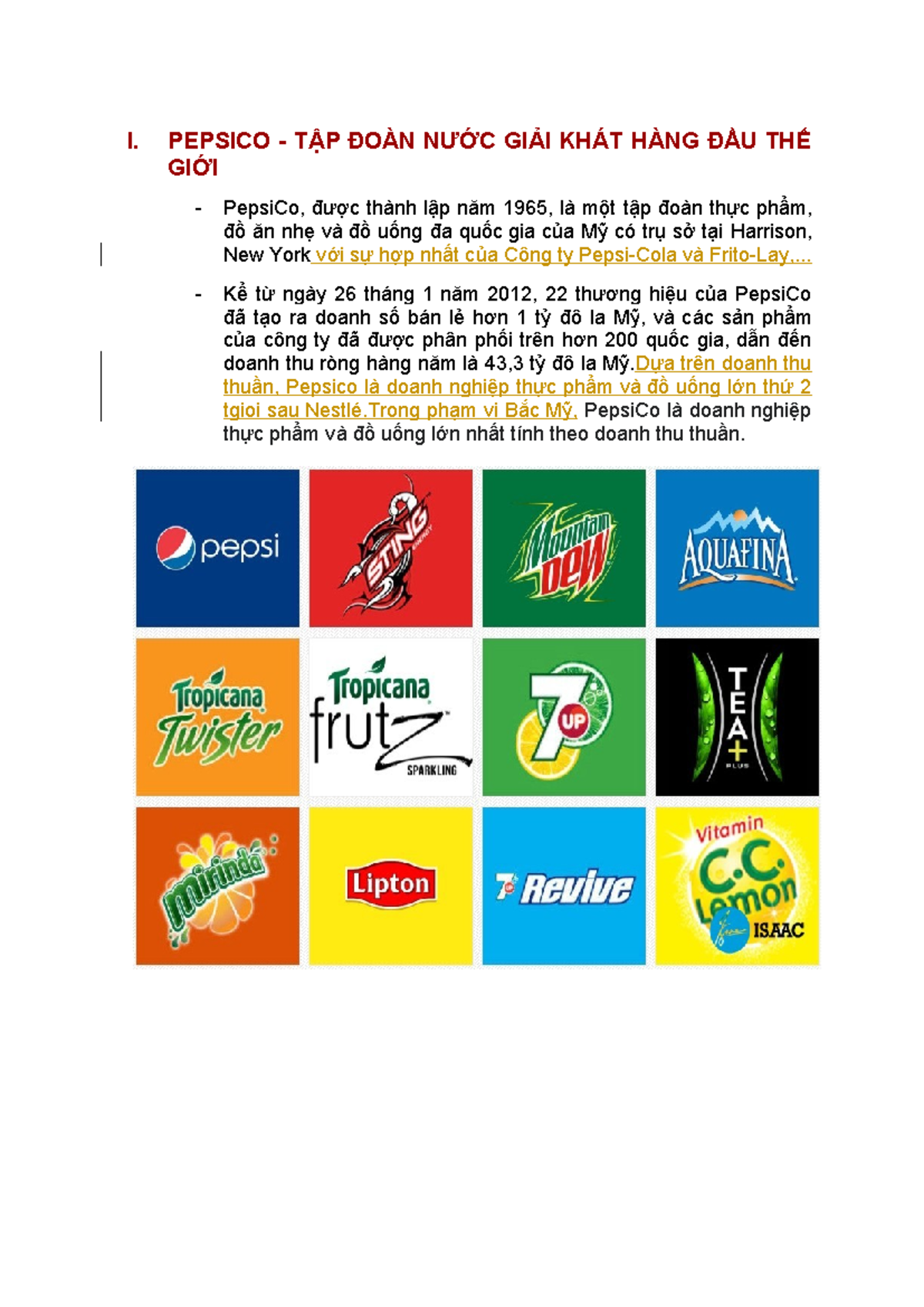 Pepsi- Number- Fever - I. PEPSICO - TẬP ĐOÀN NƯỚC GIẢI KHÁT HÀNG ĐẦU ...