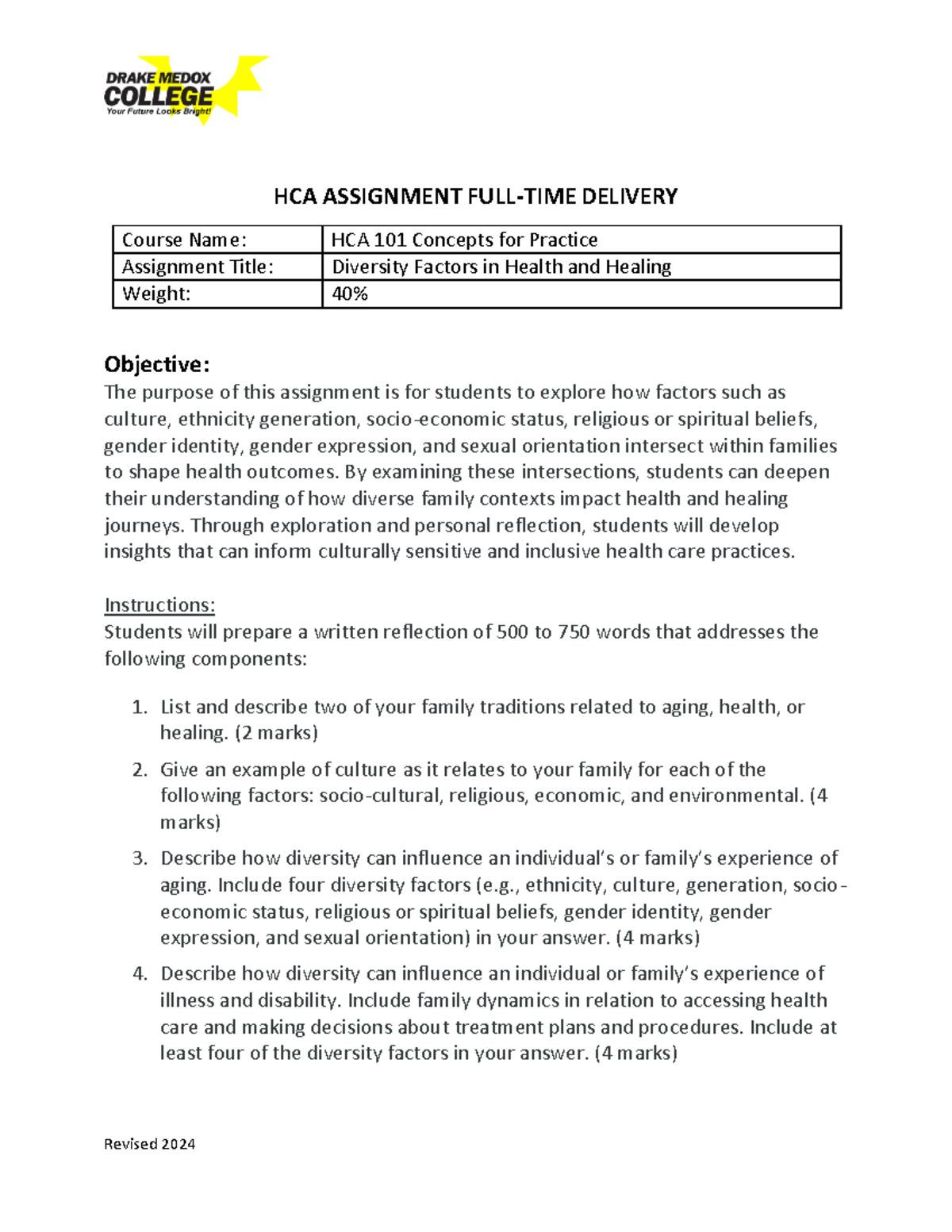 HCA 101: Exploring Diversity Factors in Health & Healing Assignment ...