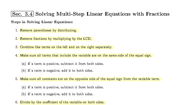 Calculating Multi-Step Linear Equations: A Guide (Sec. 3.4) - Studocu