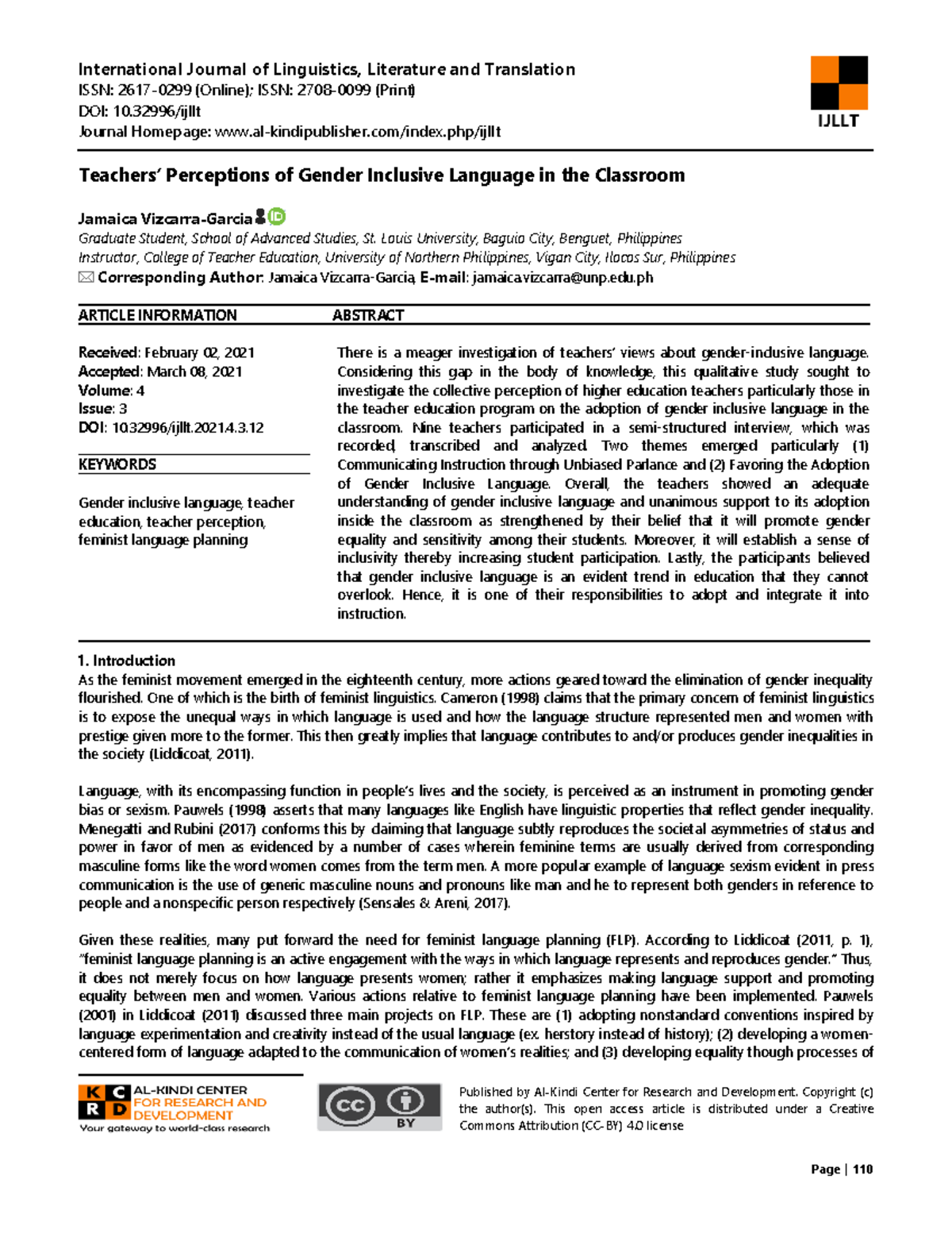 Teachers’ Perceptions on Gender Inclusive Language in Classrooms ...