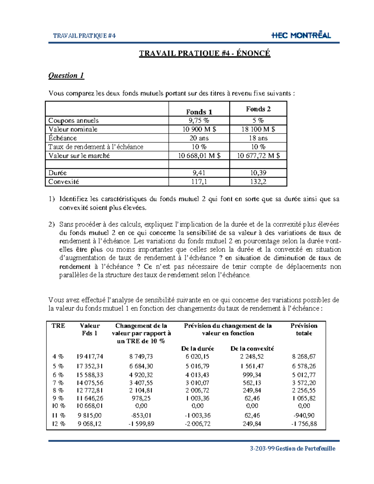 Gestion de portefeuille TP 4 - Analyse des fonds mutuels et obligations ...