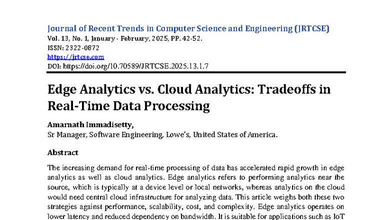 Edge Analytics vs. Cloud Analytics: Tradeoffs in Data Processing ...